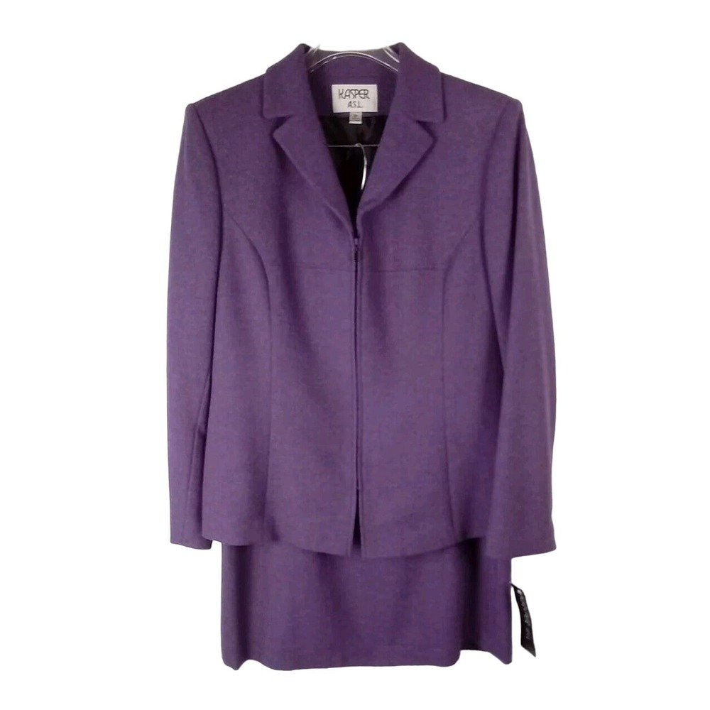 Kasper Skirt Suit Womens 12 Wool Blend Purple Lined Knee Length Skirt